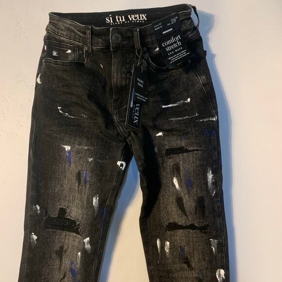 Si Tu Veux Superstack Black Wash Mens Jeans Size 34 - Picture 3 of 12